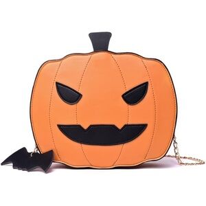 Unisex Pumpkin Shoulder Handbag Halloween Crossbody Bag Chain Satchel (Orange)